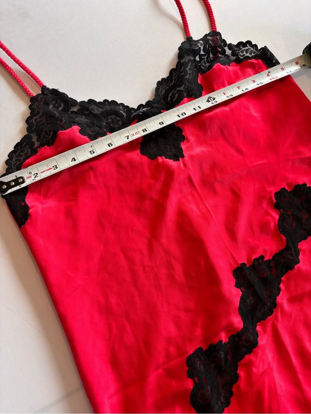 VICTORIA’S SECRET Gold Label Red Satin Lace Trim Slip Dress Nighty Medium